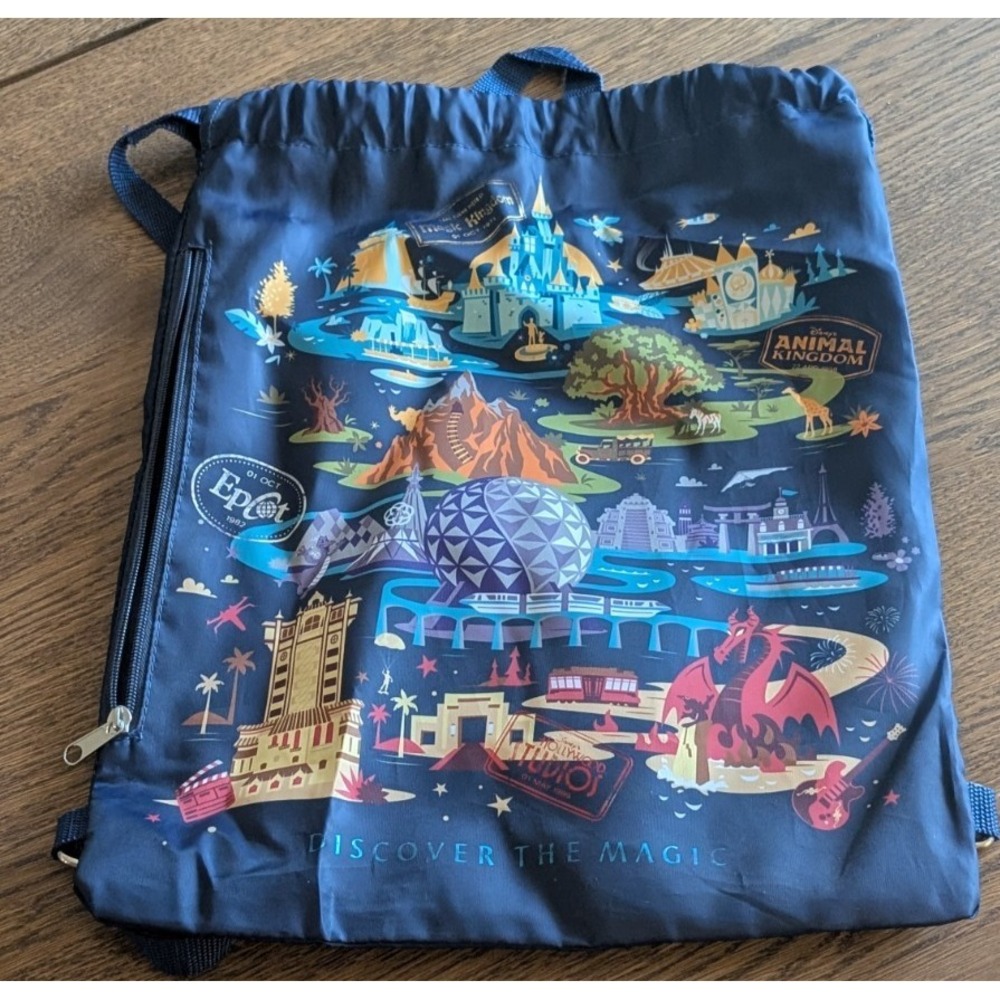 Disney Parks Backpack, blue sling bag, Castle, Epcot, Monorail, Discover Magic